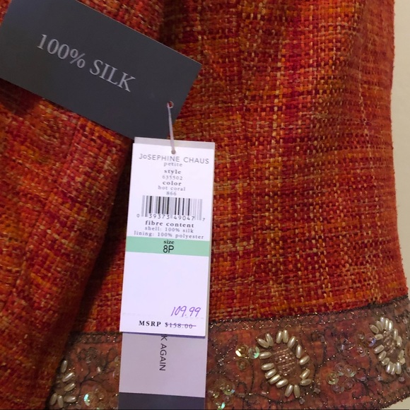 Josephine Chaus Orange Tweed Beaded Blazer Jacket - Picture 8 of 14